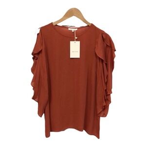 RETHM Rust Orange Cold Shoulder Ruffle Sleeve Blouse Top women's size S NWT